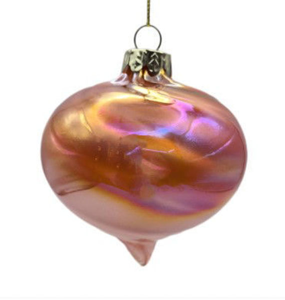 GLASS 10CM ONION DECORATION - CORAL PEARL | Christmas
