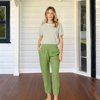 Sarah Linen Pleat Hem Pant - Basil | Gordon Smith