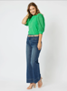 Kyla Broderie Sleeve Top - Green | Threadz