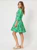 Hola Cotton Print Long Sleeve Godet Short Dress - Green | Threadz