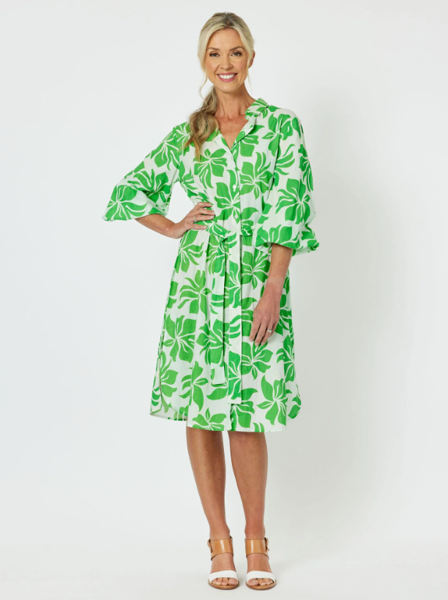 Evergreen Cotton Print Shirt Dress - Apple | Gordon Smith