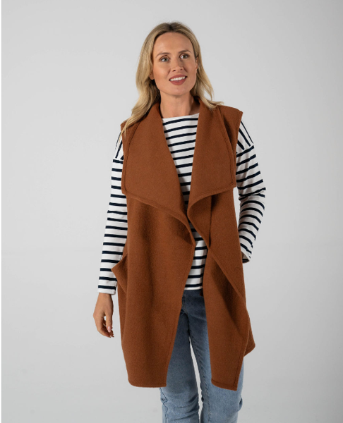 Long Line Boiled Wool Vest - Nutmeg | Seesaw