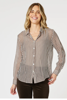 City Stripe Print Sheer Shirt - Chocolate/White | Gordon Smith