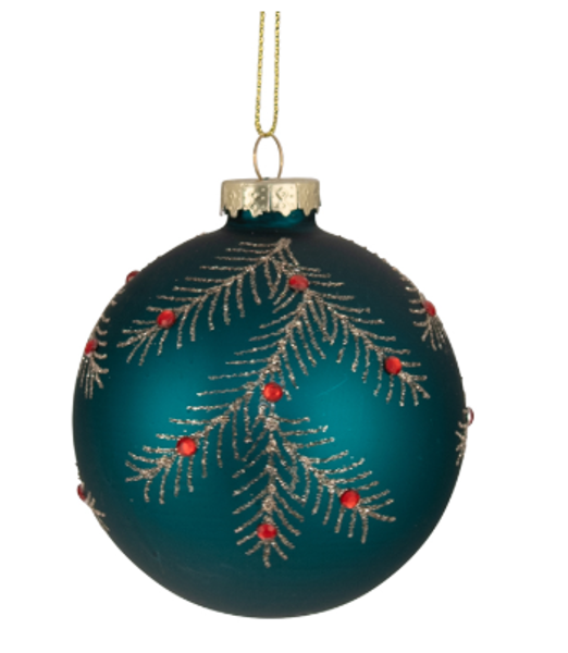 GLASS BAUBLE - GREEN RED CHMP JEWEL | Christmas 