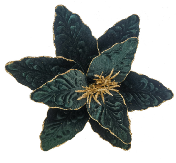 CLIP ON FABRIC PONSTTIA - DARK EMRALD GOLD | Christmas