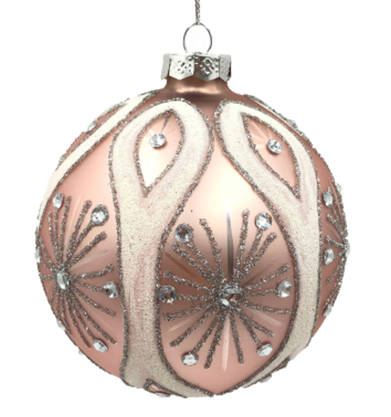 GLASS BAUBLE - PINK SILVER DOTS | Christmas 