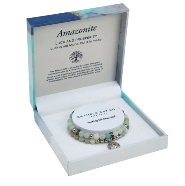 Amazonite Matte Rhodium | Tree of Life Duo Bracelet Set
