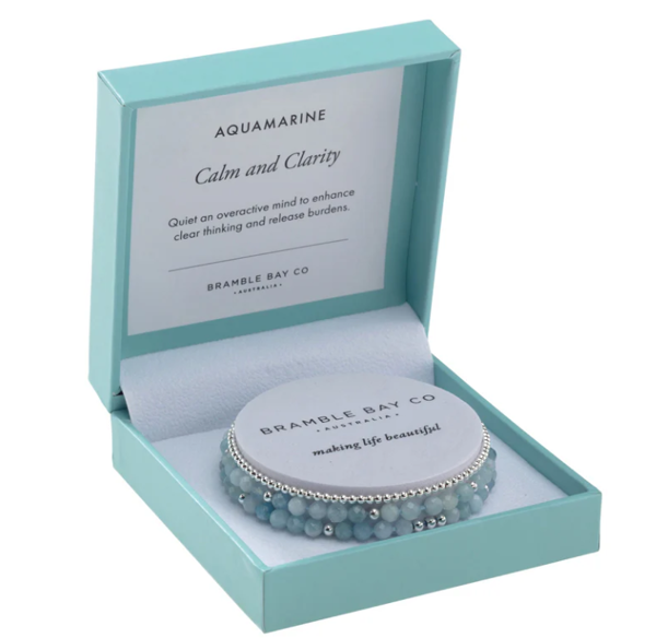 Aquamarine & Silver plated bead- Calm & Clarity | Trio Bracelet Set