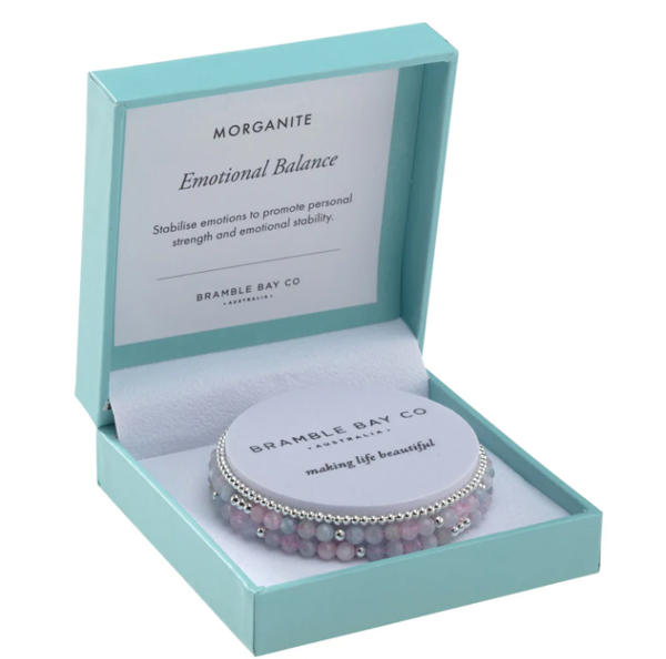 Morganite & Silver plated bead Emotional Balance | Trio Bracelet Set 