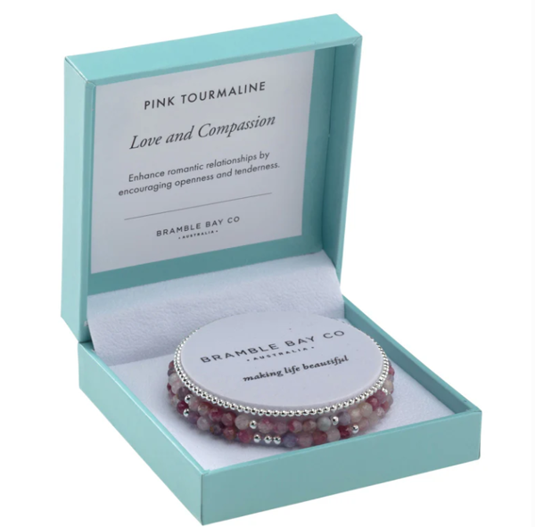 Pink Tourmaline & Silver plated bead Love & Compassion | Trio Bracelet Set 