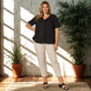 Sarah Linen Pleat Hem Pant - Natural | Gordon Smith