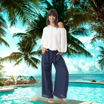 Linen Wide Leg Pant - Navy | Escape by QC