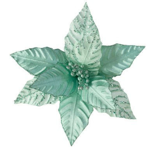 CLIP ON FABRIC PONSTTIA - MINT GLITTER | Christmas