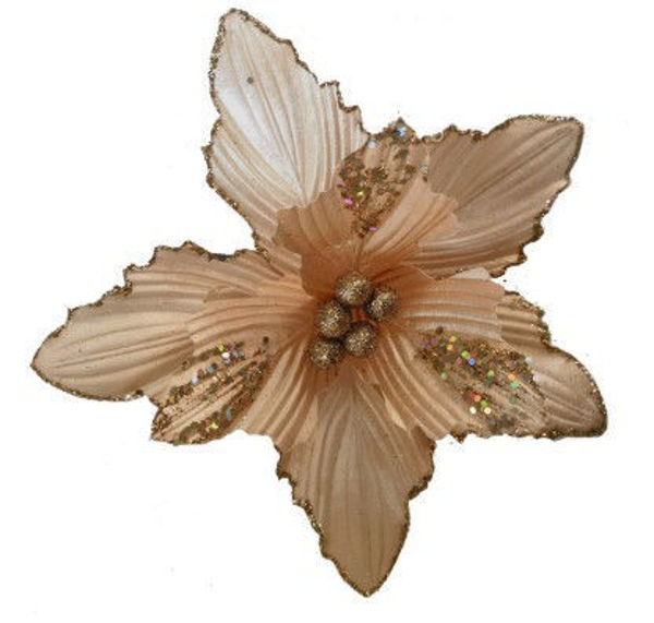 CLIP ON FBRIC PONSTTIA - CORAL & GLITTER LEAF | Christmas