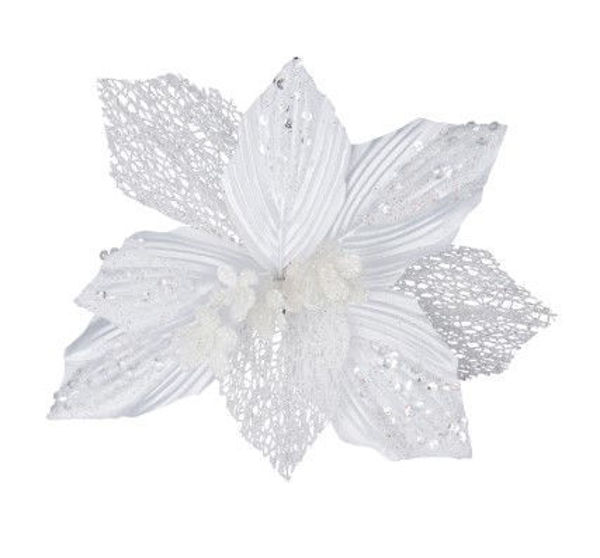 CLIP ON PONSETTIA - WHITE SOLID AND SHEER | Christmas