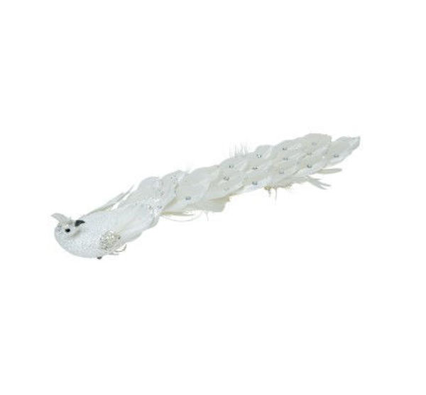 CLIP ON LONG TAIL PEACOCK - WHITE | Christmas