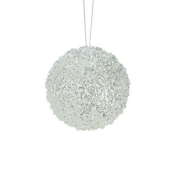 STYRO BEADED SEQUIN BALL- WHITE  | SMALL 12CM