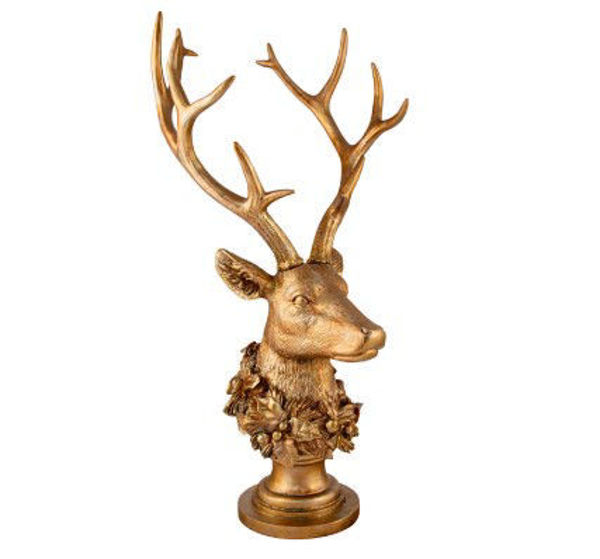 RESIN DEER HEAD ON STAND GOLD | 64.8CM