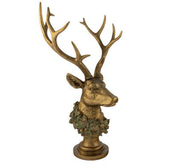 RESIN DEER HEAD ON STAND COPPER | 64.8CM