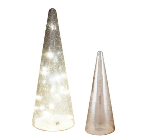 GLASS LED PLATINUM CONE TREE | LARGE 41CM