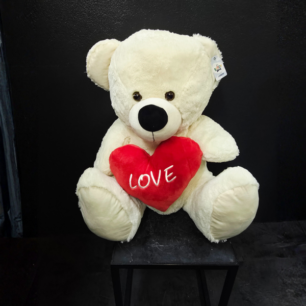 Buddy Bear with Love Heart - 75cm Tall | Cream Sitting