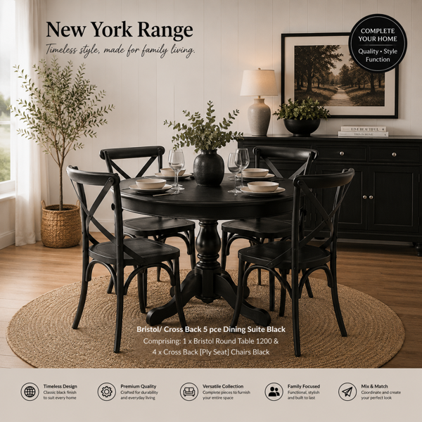 Bristol/Cross Back 5 Piece Dining Suite | Black
