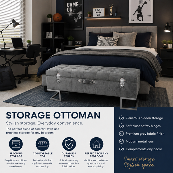 Grey Velvet Storage Box  Storage Ottoman