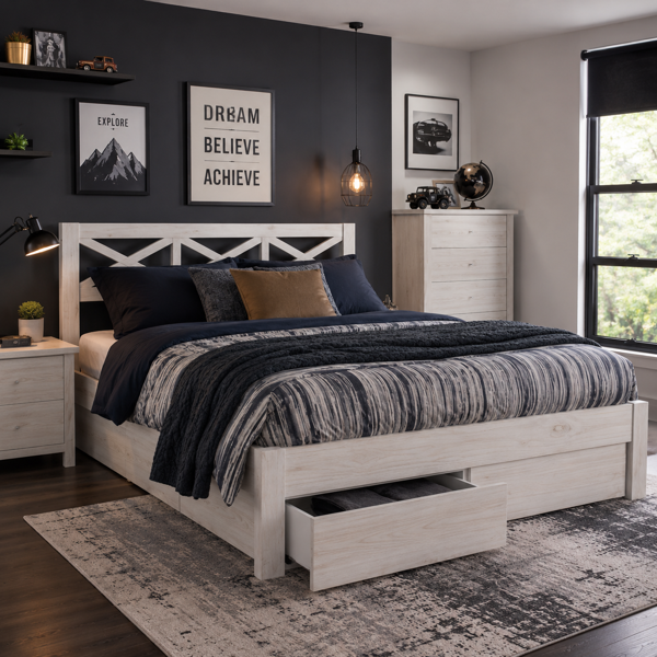 Yarra Queen Bed Frame Only | White Wash Pine Finish