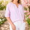 Monaco Embroidered Spot Top - Pale Pink | Gordon Smith