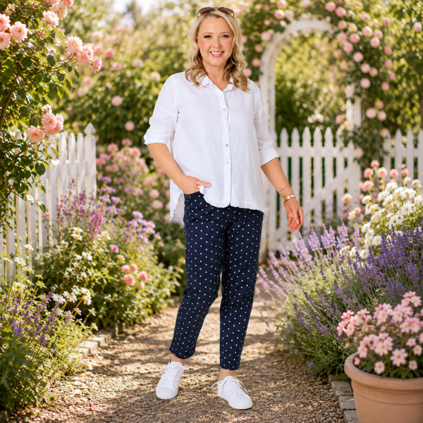 Tropez Print Pant - Navy/White | Gordon Smith