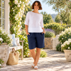 Linen Rib Waist Short - Navy  Seesaw